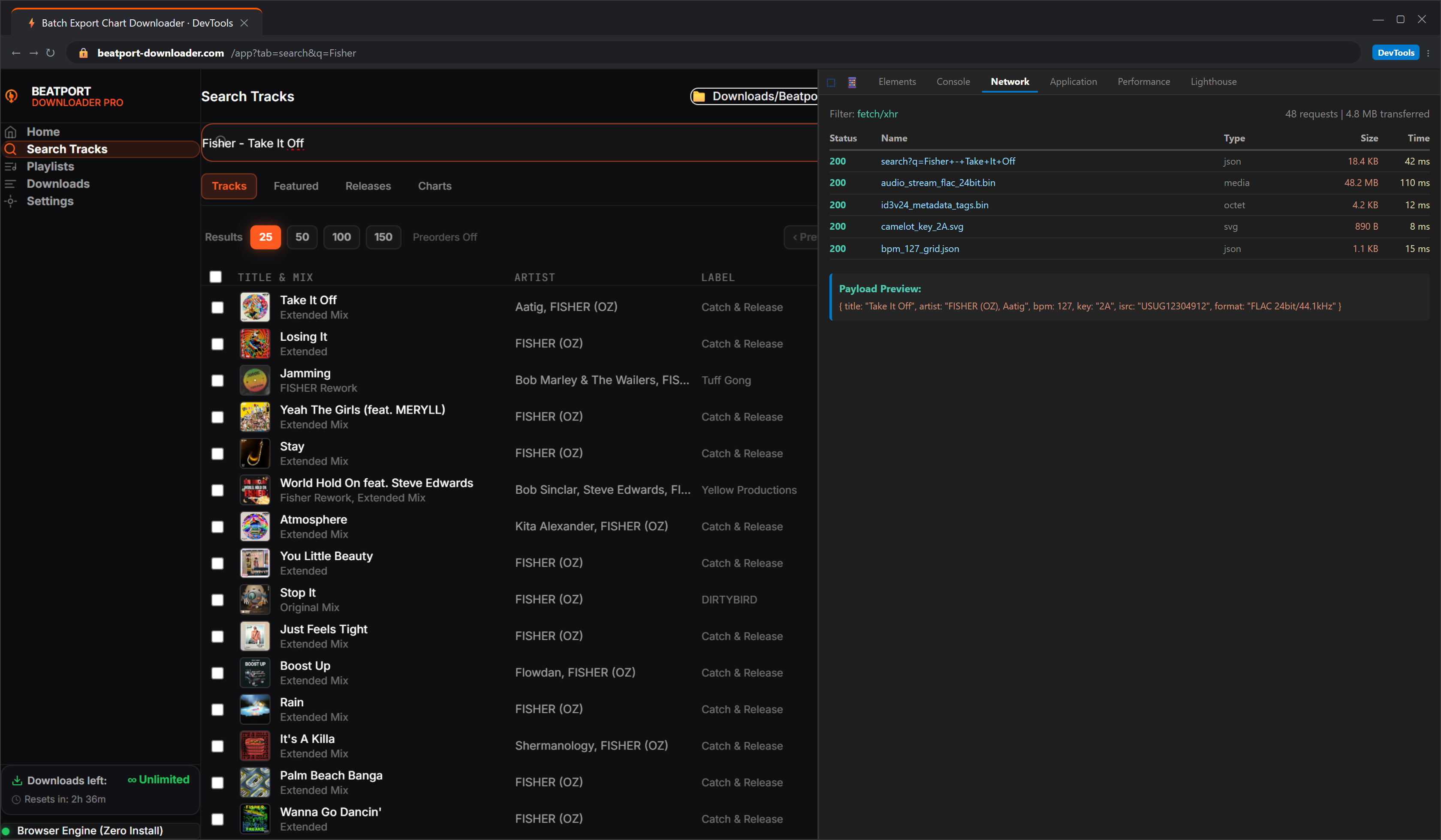 Batch export chart download execution