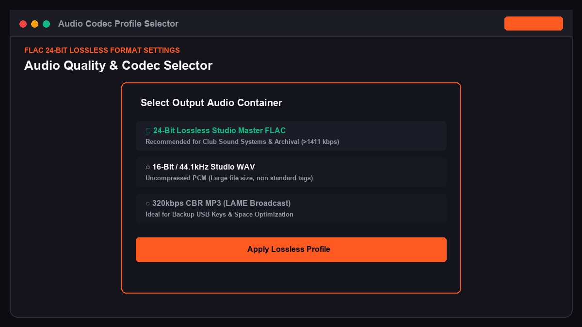 Lossless FLAC selection menu in Beatport Downloader
