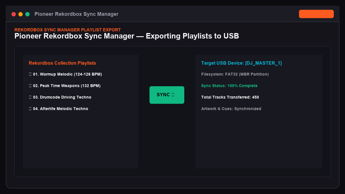 Rekordbox Sync Manager export window