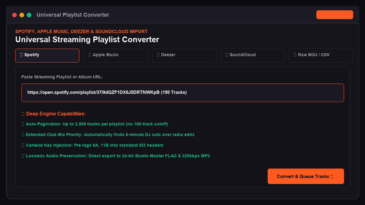 Universal Playlist Converter Interface on Beatport Downloader